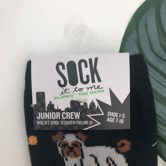 Sock It To Me Glow In The Dark Black Dog Ghost Costume Halloween Kids Crew Socks - Picture 2 of 9